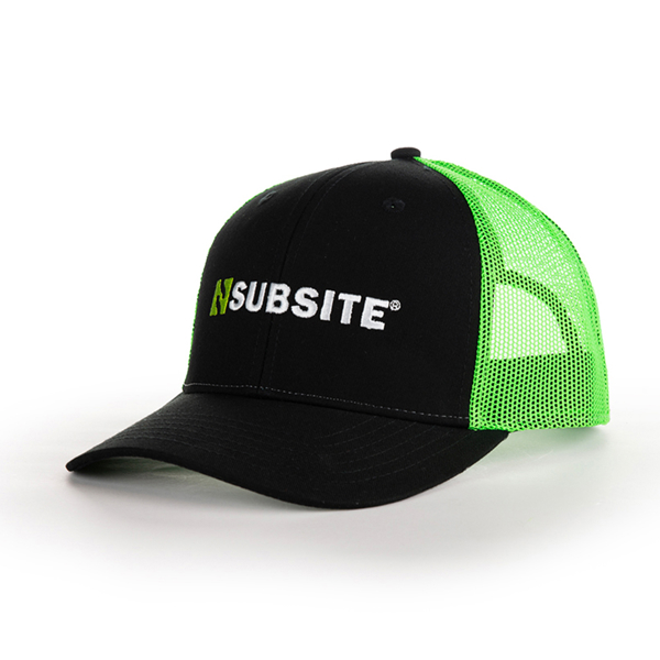 Black/Neon Green Subsite Hat Front Image on white background