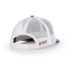 Blue and White American Augers Hat Back Image on white background