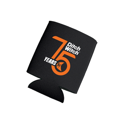 Koozie Product Image on white background with Ditch Witch 75 years logo