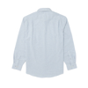 Image of a blue and white striped button down with American Augers logo on front left chest - back view