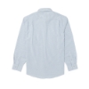 Image of a blue and white striped button down with American Augers logo on front left chest - back view