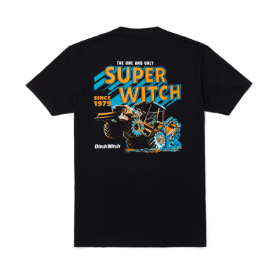 Image of a black tee with Ditch Witch logo on front left chest