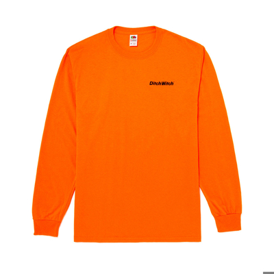 Image of a hi-vis orange long sleeve tee with black Ditch Witch logo on front left chest