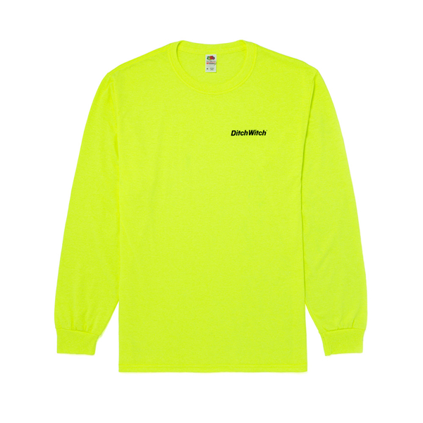 Image of a hi-vis green long sleeve tee with black Ditch Witch logo on front left chest