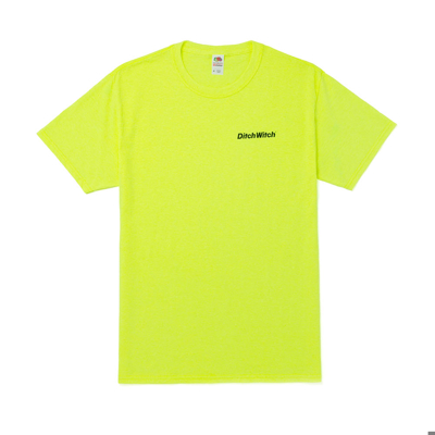 Image of a hi-vis green tee with black Ditch Witch logo on front left chest