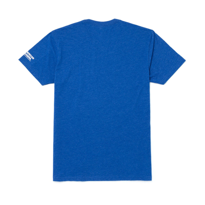 Image of a blue tee with red and white American Augers logo