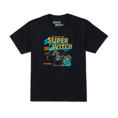 Image of a black tee with orange and blue Ditch Witch design