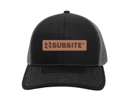 black subsite hat with leather patch