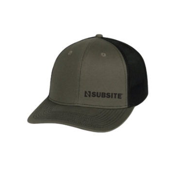 olive subsite hat with black subsite logo