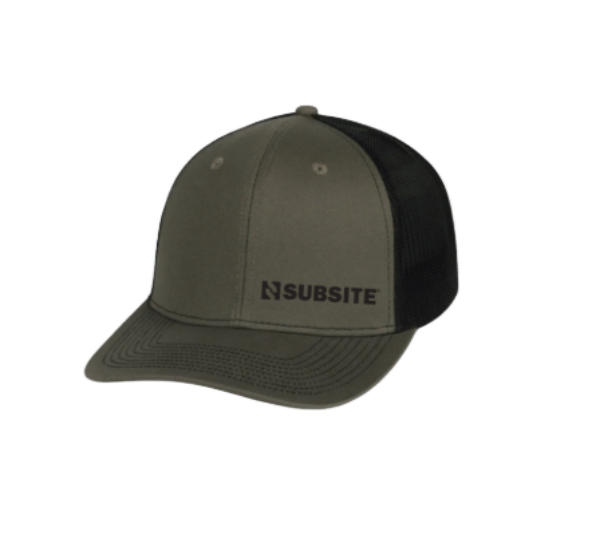 olive subsite hat with black subsite logo