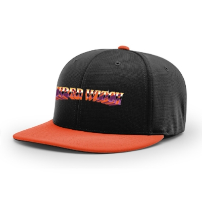 Youth Super Witch Cap front view with embroidered logo and orange visor