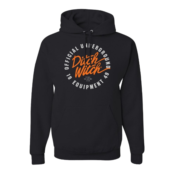 Ditch Witch Script Hoodie front view with circular logo design