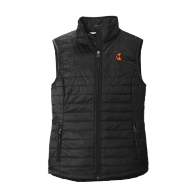 Ditch Witch Women’s Packable Puffer Vest in black with embroidered logo