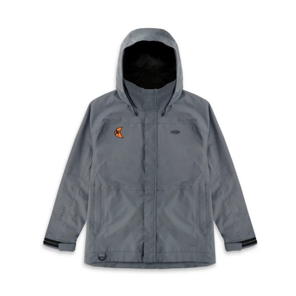 Gray AFTCO Hydro waterproof jacket with hood and Ditch Witch logo on the chest.