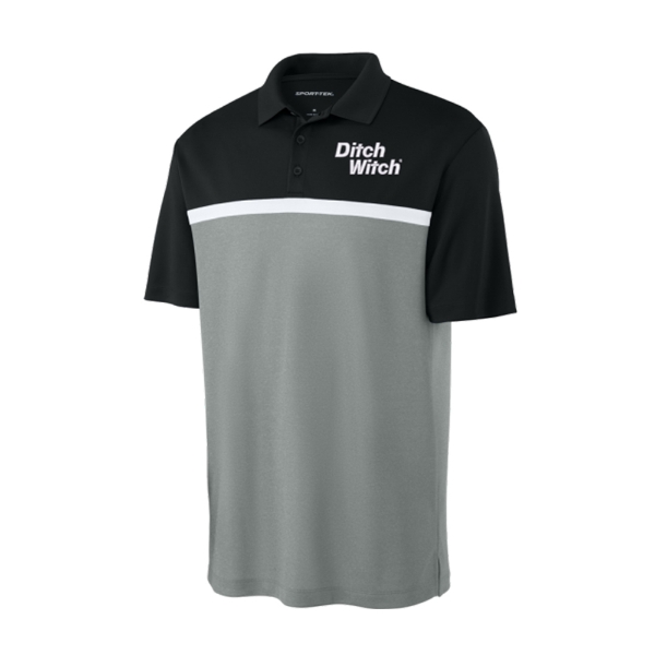 Black, white, and grey colorblock polo shirt with a Ditch Witch wordmark on the left chest.