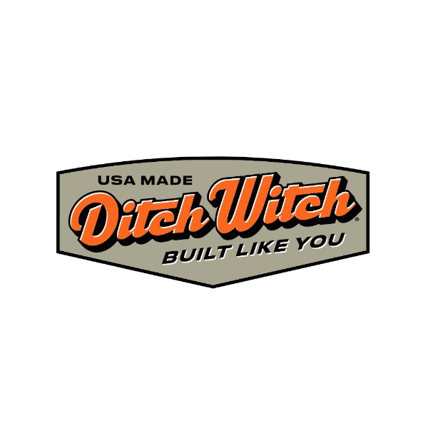 Die‑cut Ditch Witch decal featuring the “USA Made Ditch Witch Built Like You” logo in orange, black, and neutral tones.
