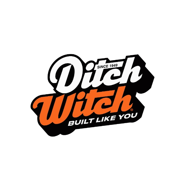 Die‑cut Ditch Witch script decal featuring the “Since 1949” detail and “Built Like You” tagline in black, white, and orange.