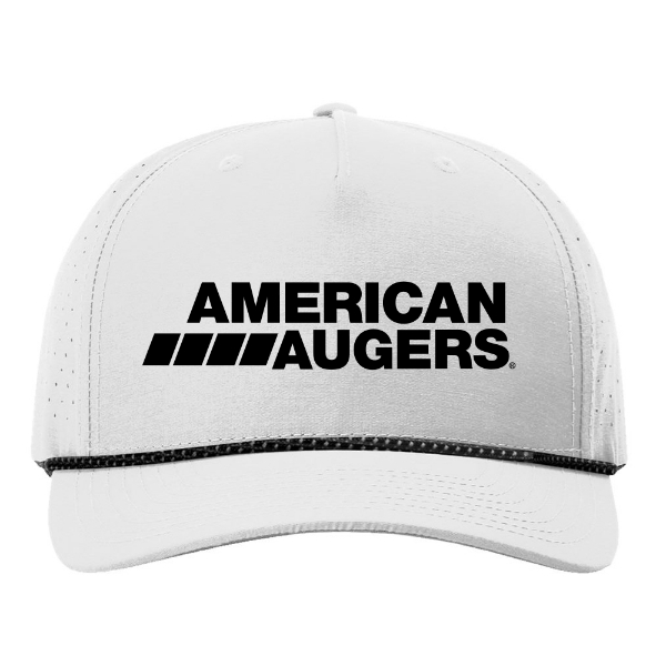 Light grey baseball cap with black American Augers logo on the front and a curved bill.