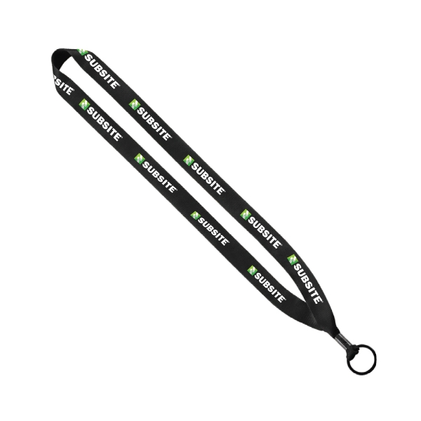 Black Subsite lanyard with repeating green and white logo pattern and a metal key ring attachment at the end.