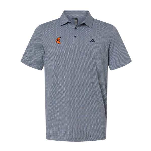 Gray Adidas polo shirt with a subtle micro‑pattern, featuring an orange Ditch Witch moon logo on the left chest and the Adidas logo on the right chest.