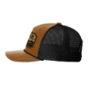 Side view of Ditch Witch® Wildcatters Richardson trucker hat showing black mesh back, rope detail, and pre-curved bill