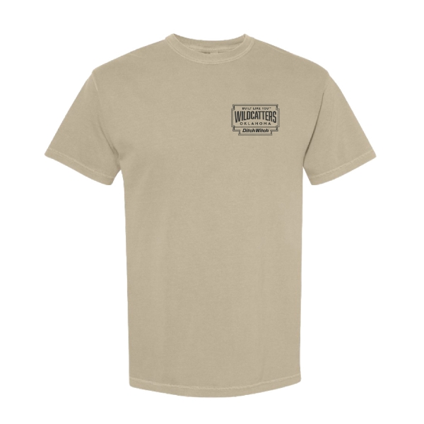 Ditch Witch x Oklahoma Wildcatters Sand Comfort Colors T-shirt with left chest collaboration logo