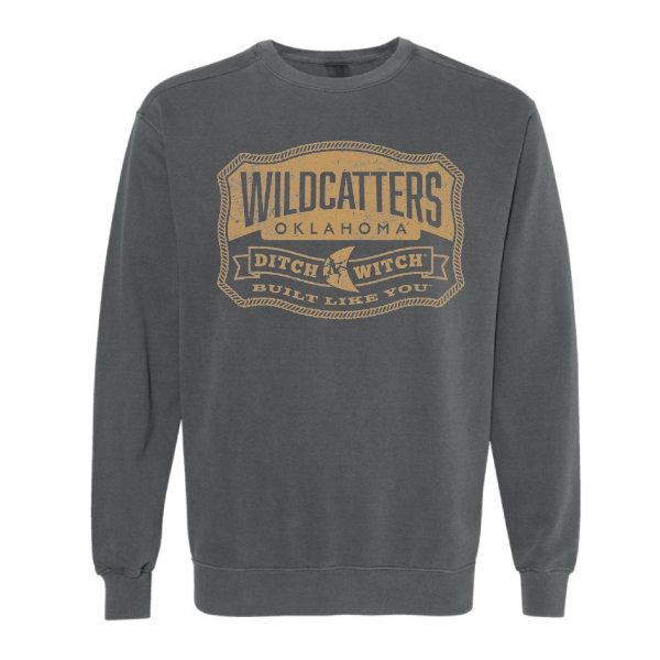 Ditch Witch® Wildcatters Pepper Comfort Colors crewneck sweatshirt featuring vintage collaboration graphic across the chest