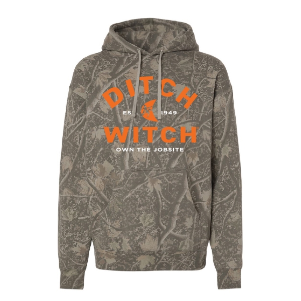 Ditch Witch® Own the Jobsite heavyweight hoodie in Deadwood Tree Camo featuring bold orange front graphic