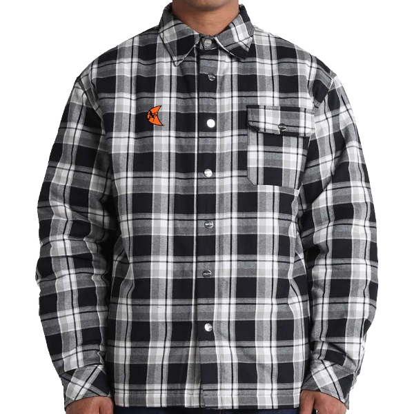 Ditch Witch® black plaid insulated Jacket with embroidered orange logo, snap-front closure, and chest pocket