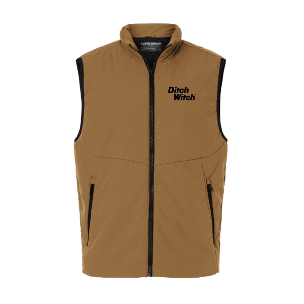 Ditch Witch® Commuter Vest in Teddy Brown featuring an embroidered black logo, full-zip front, stand-up collar, and zippered pockets