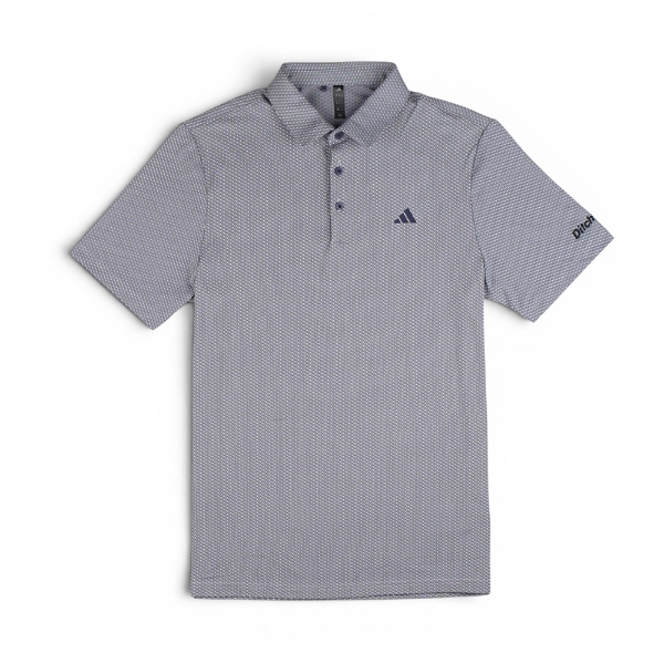 Gray Adidas polo shirt with a subtle micro‑pattern, featuring Ditch Witch wordmark on the left sleeve and the Adidas logo on the right chest.