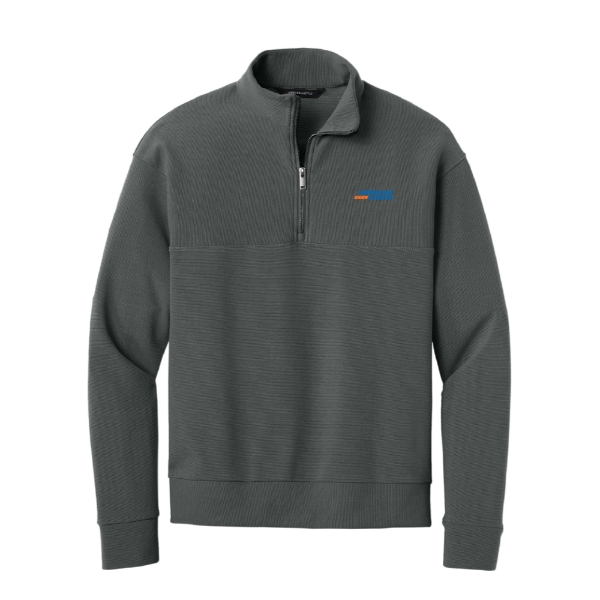 Storm grey American Augers Linear Texture Quarter-Zip featuring an embroidered American Augers logo on the left chest and a textured knit fabric.