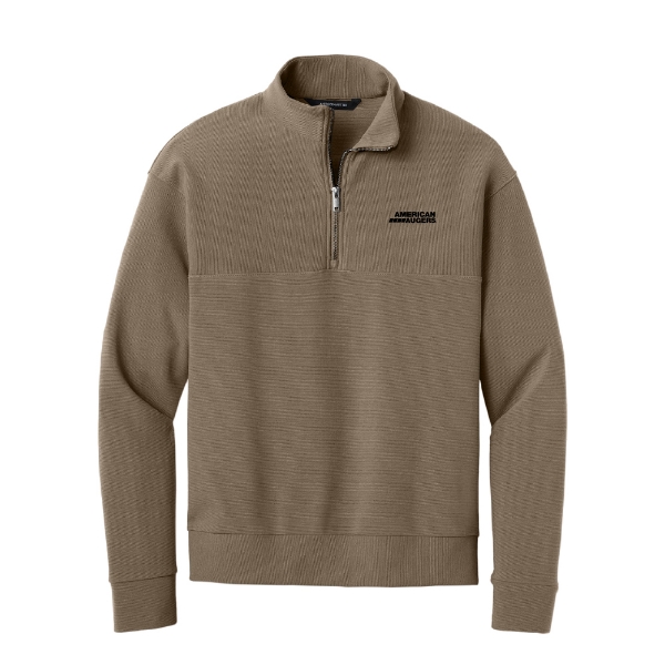 Warm taupe American Augers Linear Texture Quarter-Zip featuring an embroidered American Augers logo on the left chest and a textured knit fabric.