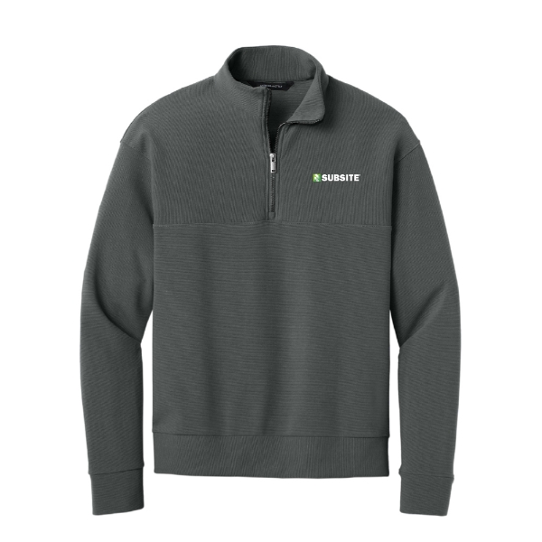 Storm Grey Subsite Linear Texture Quarter-Zip featuring an embroidered Subsite logo on the left chest and a textured knit fabric.