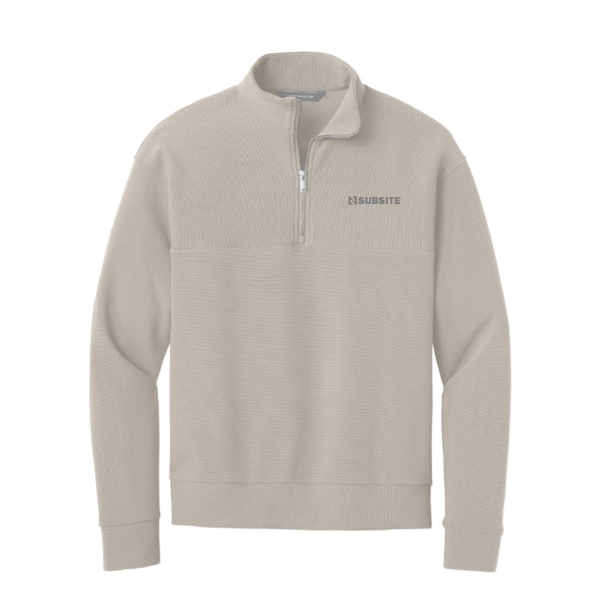 Warm taupe Subsite Linear Texture Quarter-Zip featuring an embroidered Subsite logo on the left chest and a textured knit fabric.