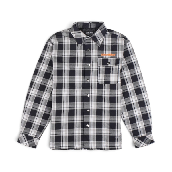 Ditch Witch® black plaid insulated Jacket with embroidered orange logo, snap-front closure, and chest pocket