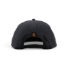Rear view of the Ditch Witch Black Performance Hat showing perforated back panels, adjustable snapback closure, and a small orange Ditch Witch moon logo above the opening.
