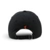 Rear view of the Ditch Witch Orange Moon Hat showing an adjustable black strap with metal buckle and a small orange Ditch Witch moon logo above the opening.