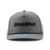 Gray Ditch Witch Performance Hat with black embroidered Ditch Witch wordmark and a black rope detail across the front.