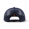 Rear view of the Ditch Witch Navy Mesh Hat showing navy mesh panels, adjustable snapback closure, and a small orange Ditch Witch moon logo above the opening.