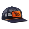 Ditch Witch Navy Mesh Hat shown from the front left with navy mesh panels, curved bill, orange rope accent, and orange Ditch Witch logo patch.
