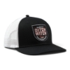 Ditch Witch American Made Hat shown from the front left with black front panels, white mesh back, curved bill, and shield-style Ditch Witch patch.