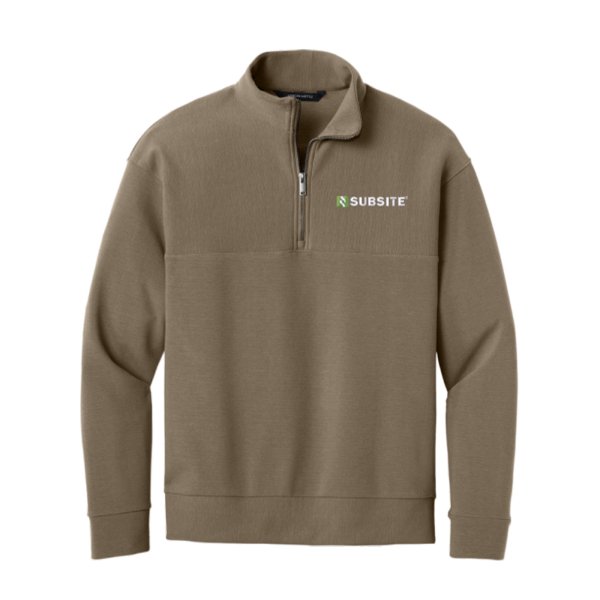 Warm taupe Subsite Linear Texture Quarter-Zip featuring an embroidered Subsite logo on the left chest and a textured knit fabric.