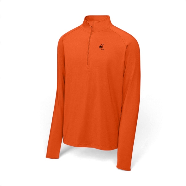 Deep Orange Ditch Witch Quarter-Zip with a black embroidered Ditch Witch moon logo on the left chest and stand-up collar.